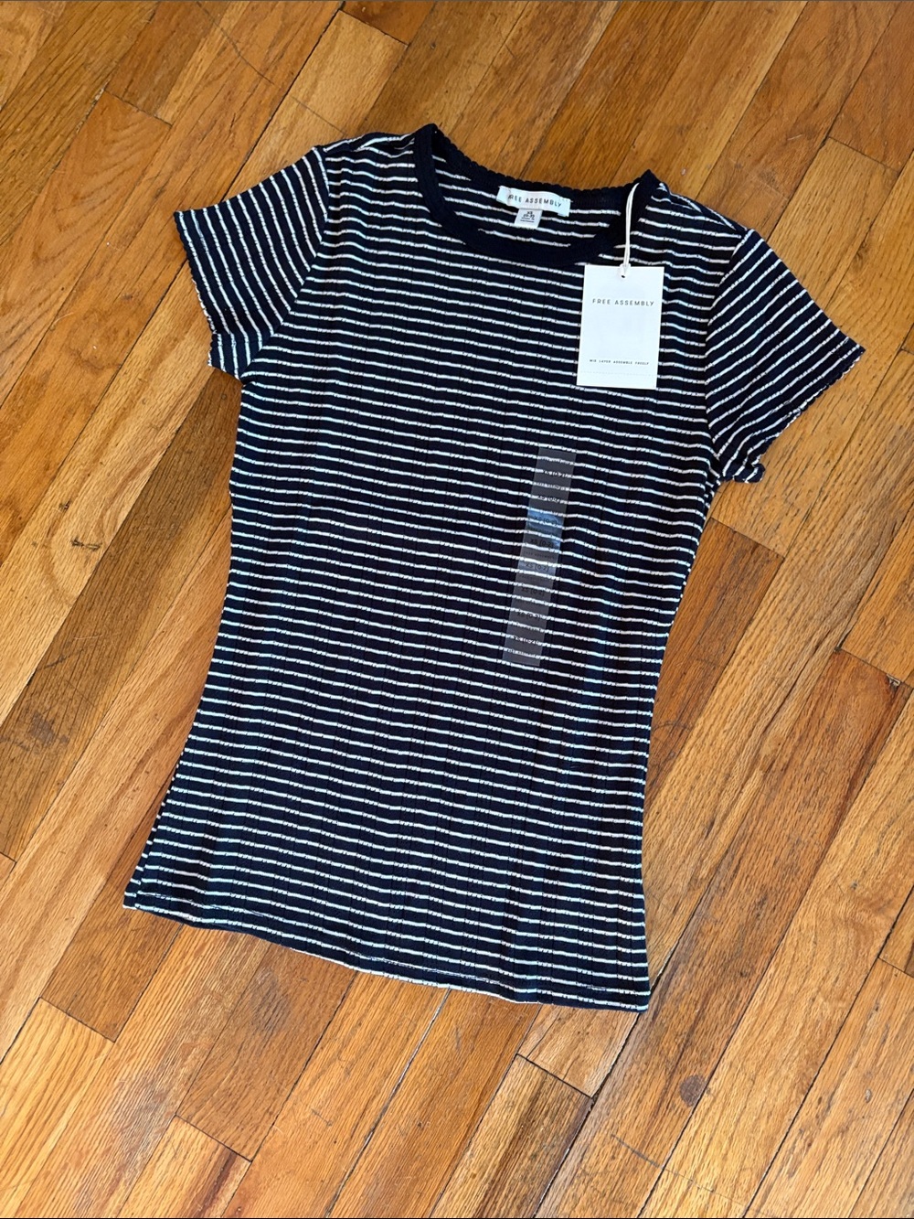 Free Assembly Navy and White Striped Short-Sleeve Tee NWT